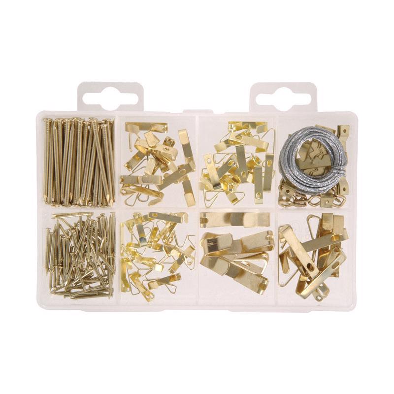 HILLMAN Brass-Plated Silver Assorted Picture Hanging Set 50 lb 206 pk, Pack of 6
