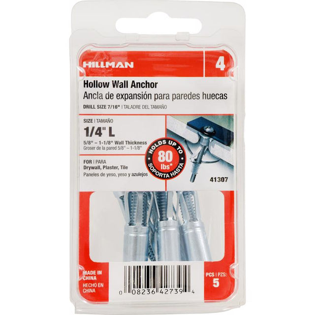 HILLMAN 1/4 in. D X 3 in. L Steel Pan Head Hollow Wall Anchors 5 pk, Pack of 5