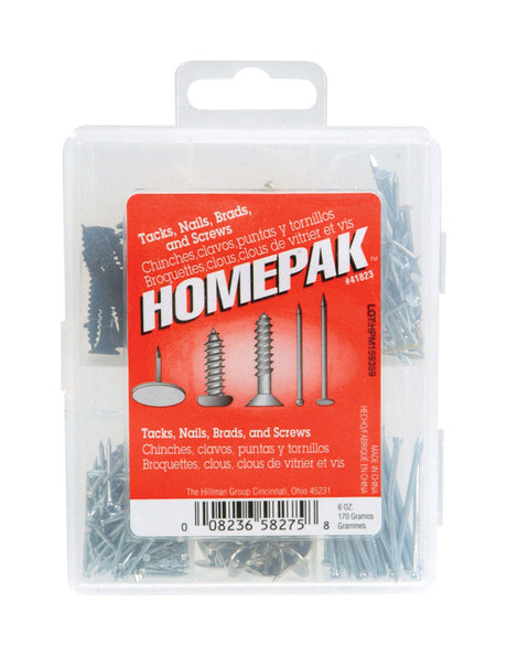HILLMAN Assorted in. Assorted Steel Assorted Nails, Tacks, Brads and Screws Set Assorted Head, Pack of 5