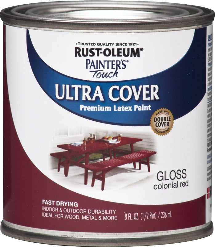 Rust-Oleum 1964730 Interior/Exterior Paint, Water, Gloss, Colonial Red, 0.5 pt Can, 120 sq-ft Coverage Area