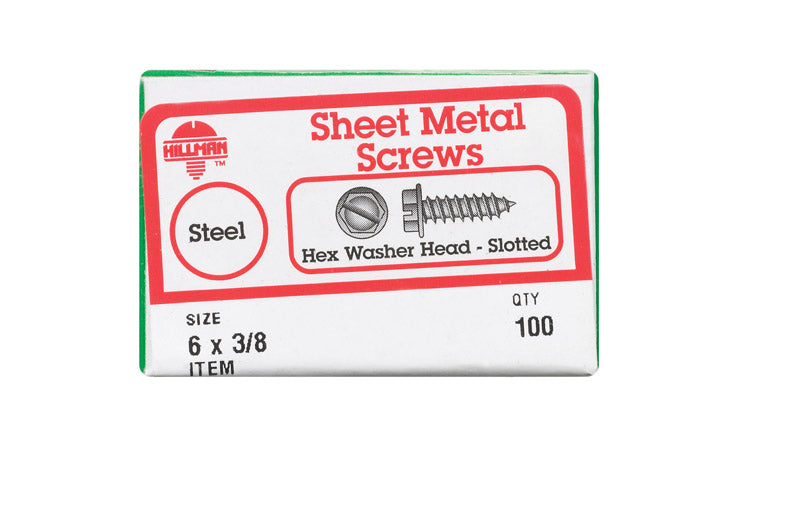 HILLMAN No. 6 X 3/8 in. L Slotted Hex Washer Head Sheet Metal Screws 100 pk