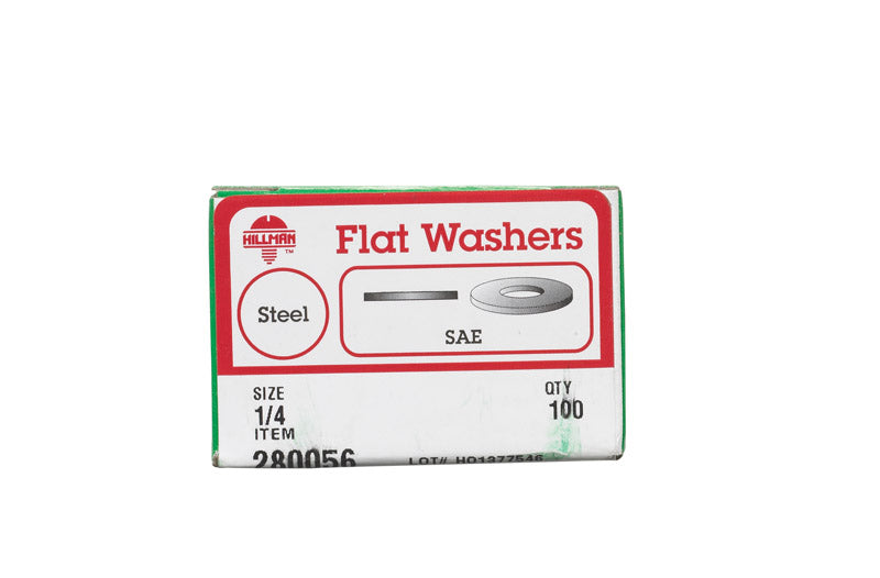 HILLMAN Zinc-Plated Steel 1/4 in. SAE Flat Washer 100 pk