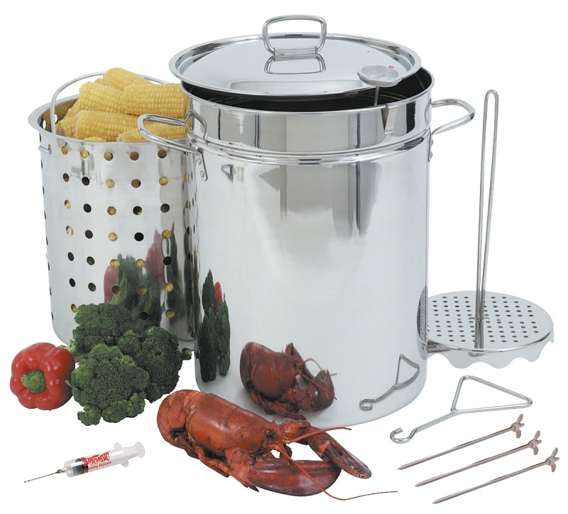 Bayou Classic 1118 Turkey Fryer Pot, 32 qt Capacity, 22 ga Gauge, Stainless Steel