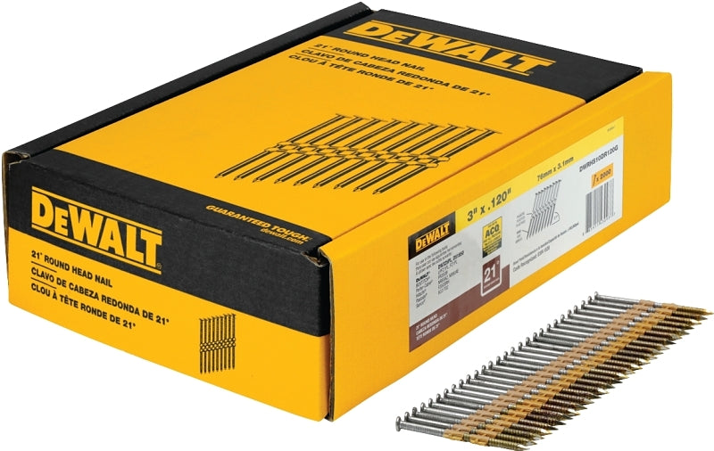 DEWALT DWRHS10DR120G Framing Nail, Plastic Strip Collation, Galvanized Steel, Full Round Head, 0.12 in Diameter