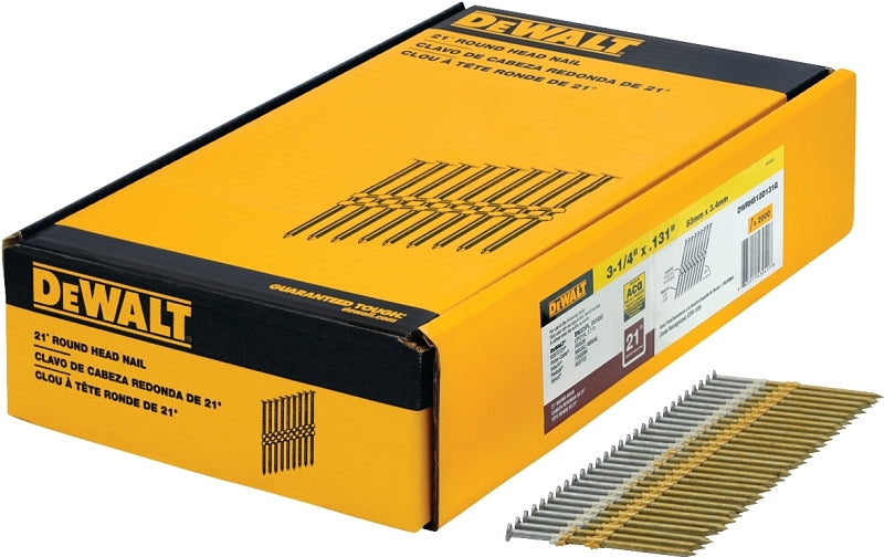 DEWALT DWRHS12D131G Framing Nail, 3-1/4 in L, Galvanized Steel, Full Round Head, Smooth Shank