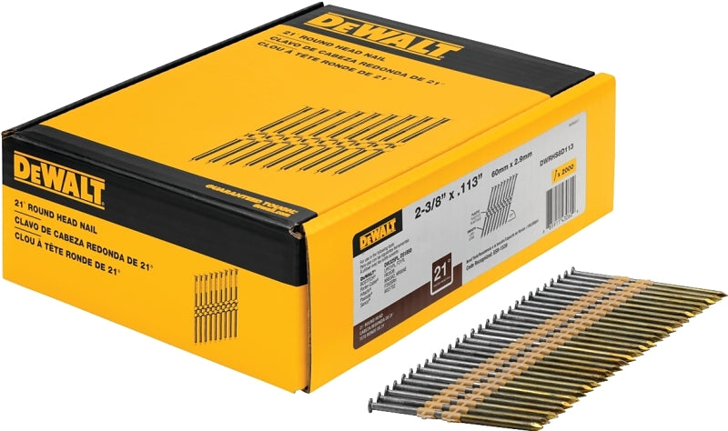 DEWALT DWRHS8D113 Framing Nail, Plastic Strip Collation, 2-3/8 in L, 9 Gauge, Steel, Bright, 0.11 in Diameter