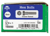 HILLMAN 5/16 in. D X 1 in. L Zinc Plated Steel Hex Bolt 100 pk