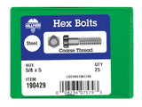 HILLMAN 5/8 in. D X 5 in. L Zinc Plated Steel Hex Bolt 25 pk