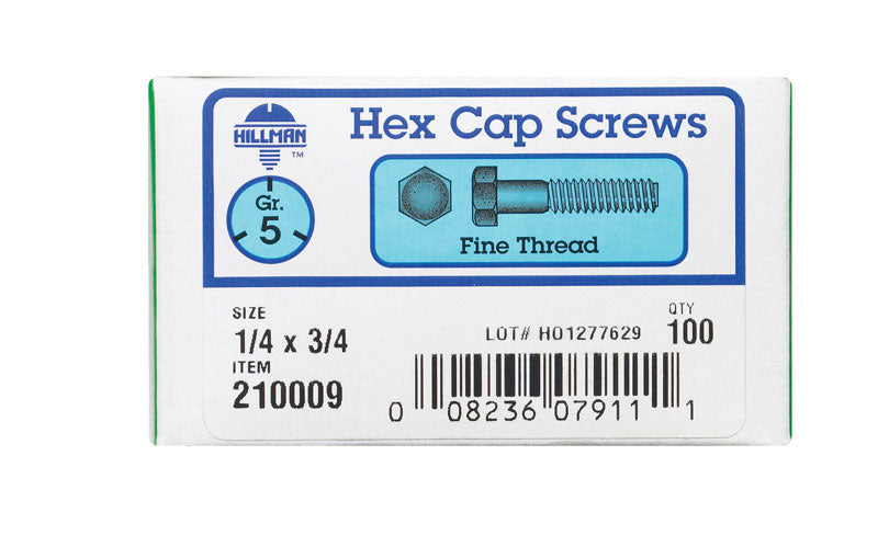HILLMAN 1/4 in. D X 3/4 in. L Heat Treated Zinc Steel Hex Head Cap Screw 100 pk