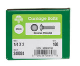HILLMAN 1/4 in. X 2 in. L Zinc-Plated Steel Carriage Bolt 100 pk