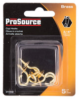 ProSource LR-383-PS Cup Hook, 5/16 in Opening, 3 mm Thread, 1-1/8 in L, Brass, Brass