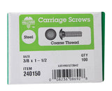 HILLMAN 3/8 in. X 1-1/2 in. L Zinc-Plated Steel Carriage Bolt 100 pk