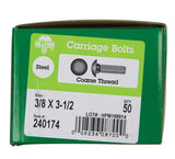 HILLMAN 3/8 in. X 3-1/2 in. L Zinc-Plated Steel Carriage Bolt 50 pk