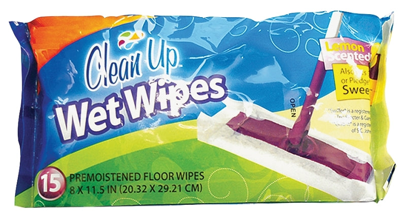 FLP Clean-Up 8863 Wet Floor Wipes, 8 in L, 11-1/2 in W, Pack of 16