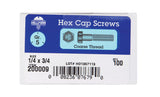 HILLMAN 1/4 in. D X 3/4 in. L Heat Treated Zinc Steel Hex Head Cap Screw 100 pk