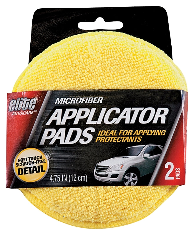 Elite Auto Care 8906 Applicator Pad, 4-3/4 in, Microfiber Cloth, Yellow, Pack of 3