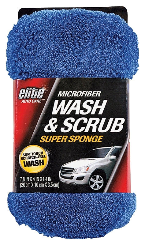 FLP 8907 Wash and Scrub Super Sponge, 7.8 in L, 4 in W, 1.4 in Thick, Microfiber Cloth, Blue, Pack of 3