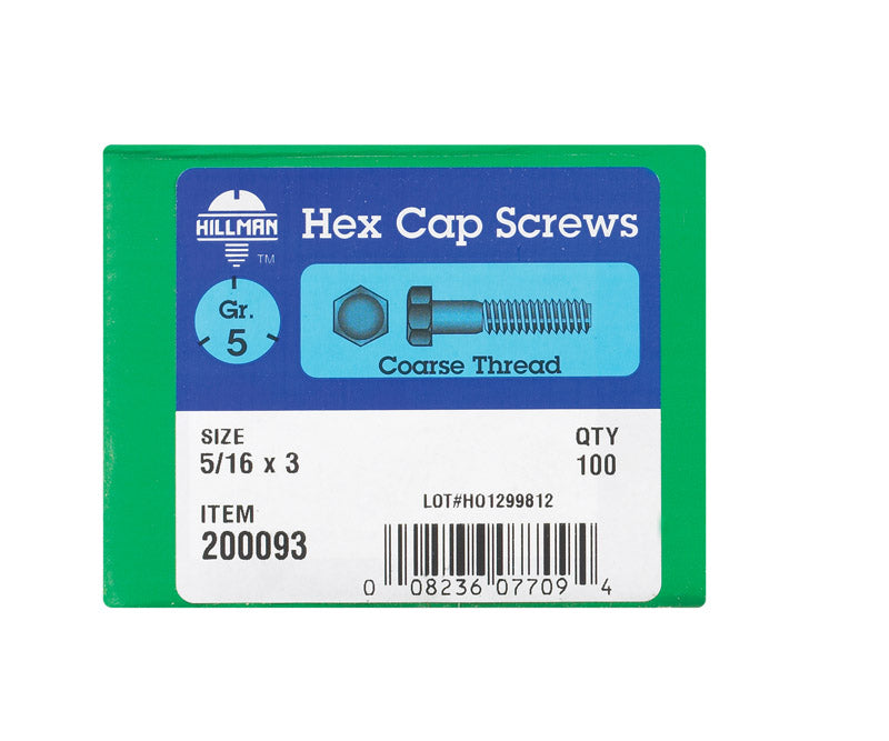 HILLMAN 5/16 in. D X 3 in. L Heat Treated Zinc Steel Hex Head Cap Screw 100 pk
