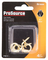ProSource LR-385-PS Cup Hook, 15/32 in Opening, 3.5 mm Thread, 1-1/2 in L, Brass, Brass