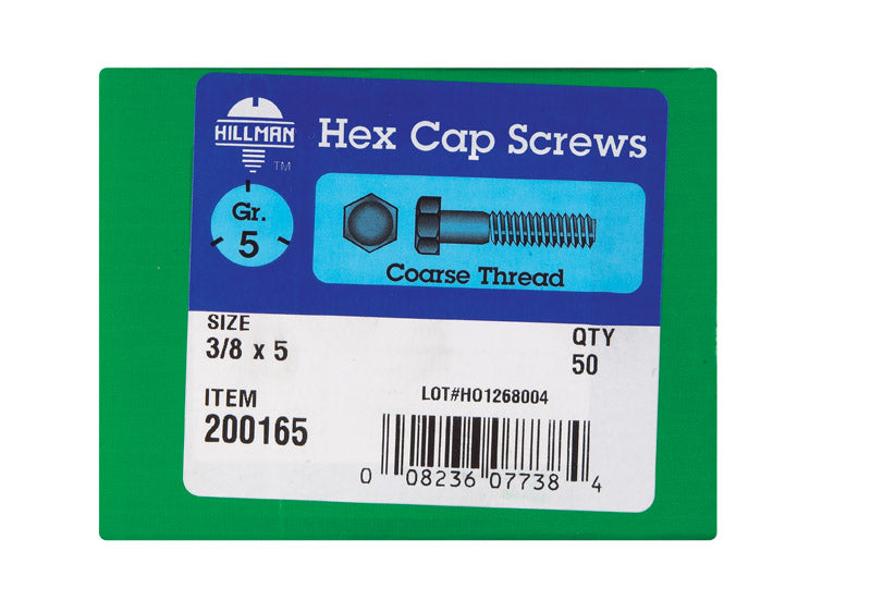 HILLMAN 3/8 in. D X 5 in. L Heat Treated Zinc Steel Hex Head Cap Screw 50 pk