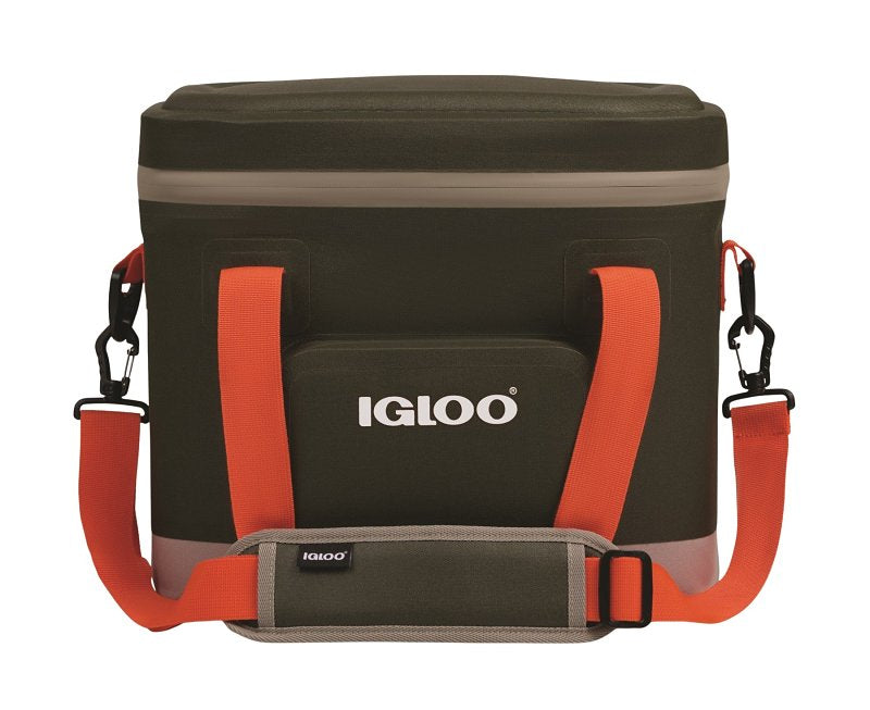 Igloo Trailmate 18 Series 66758 Backpack Cooler, 18 Cans Capacity, EVA/Polyester, Deep Oil Green/Safety Orange/Sandstone