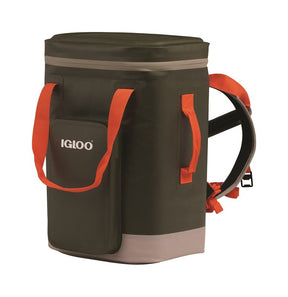 Igloo Trailmate 32 Series 66760 Backpack Cooler, 32 Cans Capacity, EVA/Polyester, Deep Oil Green/Safety Orange/Sandstone