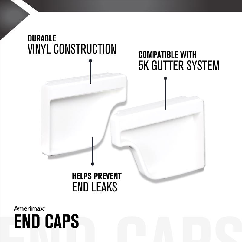 Amerimax 4.6 in. H X 2 in. W X 5 in. L White Vinyl K Gutter End Cap, Pack of 16