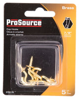 ProSource LR-391-PS Cup Hook, 11/32 in Opening, 3.2 mm Thread, 1-1/4 in L, Brass, Brass