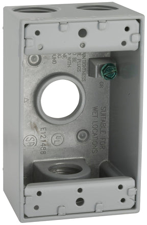 Hubbell 5330-0 Weatherproof Box, 16.5 cu-in, 4-Outlet, 1-Gang, Aluminum, Gray, Powder-Coated