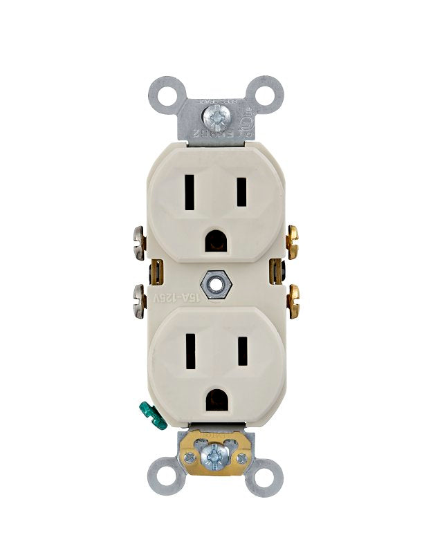 Leviton CBR15-T Duplex Outlet, 2 -Pole, 15 A, 125 VAC, Back, Side Wiring, NEMA: 5-15R, Light Almond