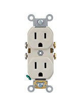 Leviton CBR15-T Duplex Outlet, 2 -Pole, 15 A, 125 VAC, Back, Side Wiring, NEMA: 5-15R, Light Almond