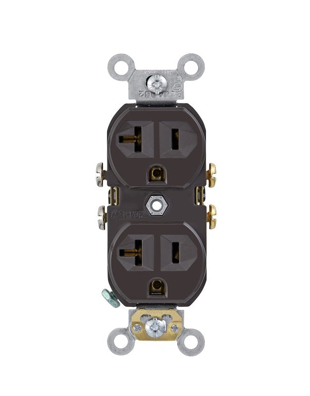 Leviton CBR20 Commercial-Grade Duplex Outlet, 2 -Pole, 20 A, 125 VAC, NEMA: NEMA 5-20R, Brown