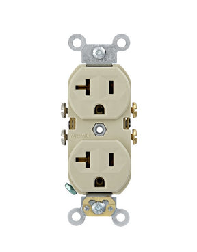 Leviton CBR20-I Duplex Outlet, 2 -Pole, 20 A, 125 VAC, NEMA: 5-20R, Ivory