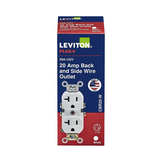Leviton CBR20-W Duplex Outlet, 2 -Pole, 20 A, 125 VAC, NEMA: 5-20R, White