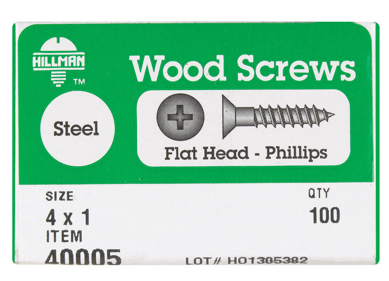HILLMAN No. 4 X 1 in. L Phillips Zinc-Plated Coarse Wood Screws 100 pk