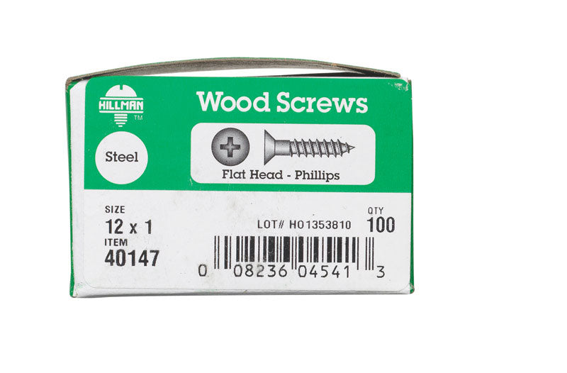 HILLMAN No. 12 X 1 in. L Phillips Zinc-Plated Coarse Wood Screws 100 pk
