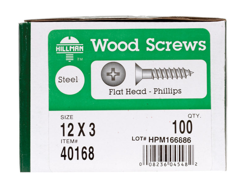 HILLMAN No. 12 X 3 in. L Phillips Zinc-Plated Coarse Wood Screws 100 pk