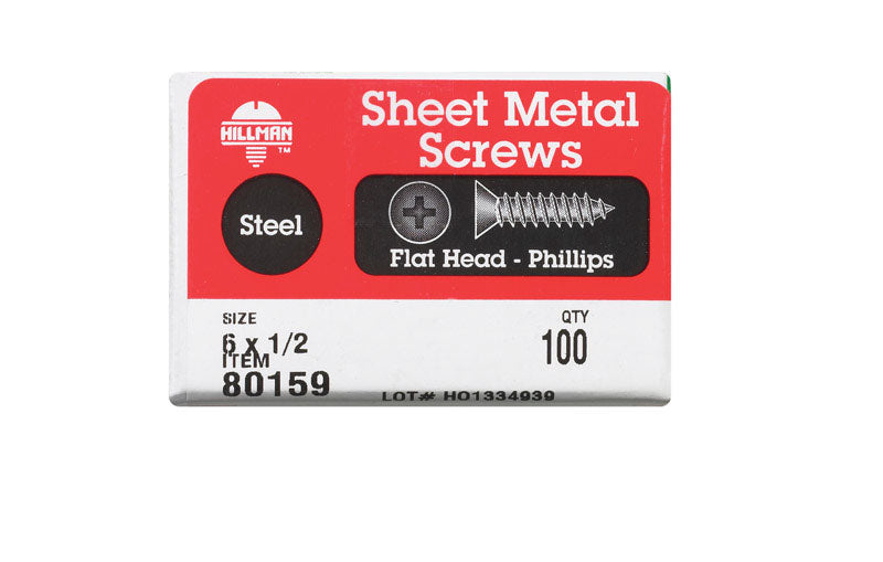HILLMAN No. 6 X 1/2 in. L Phillips Flat Head Sheet Metal Screws 100 pk