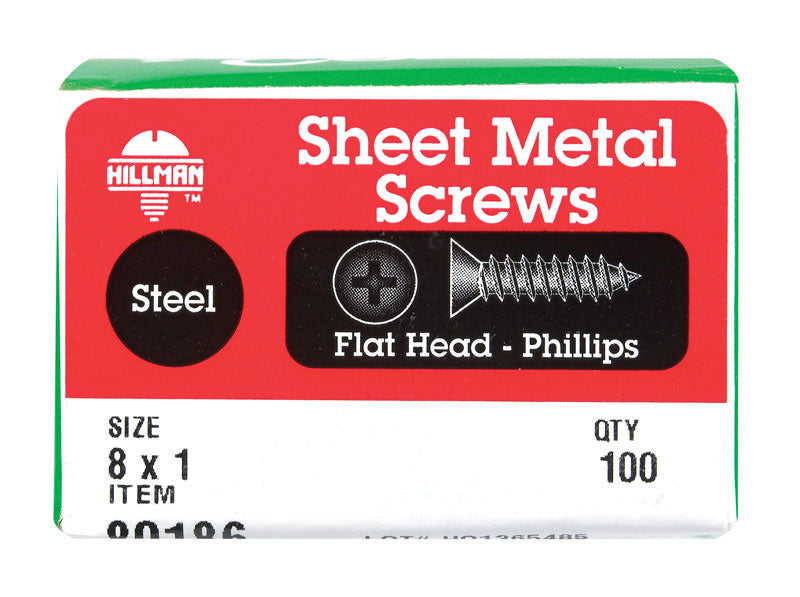 HILLMAN No. 8 X 1 in. L Phillips Flat Head Sheet Metal Screws 100 pk