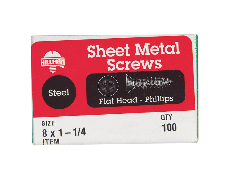 HILLMAN No. 8 X 1-1/4 in. L Phillips Flat Head Sheet Metal Screws 100 pk