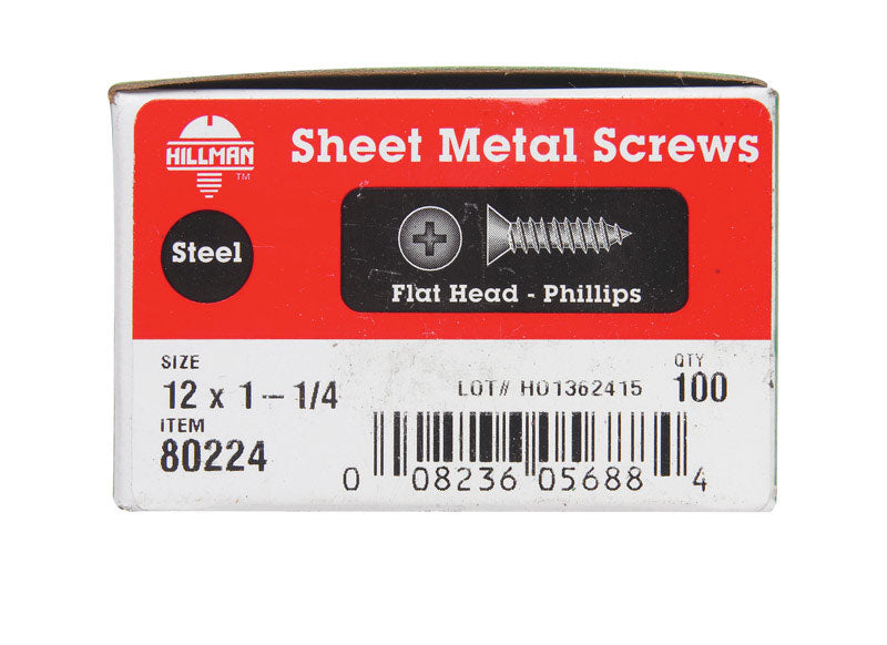HILLMAN No. 12 X 1-1/4 in. L Phillips Flat Head Sheet Metal Screws 100 pk