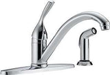 Delta 400-DST Kitchen Faucet with Side Sprayer, 1.8 gpm, 1-Handle, Brass, Chrome Plated, Deck, Lever Handle