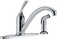 Delta 400-DST Kitchen Faucet with Side Sprayer, 1.8 gpm, 1-Handle, Brass, Chrome Plated, Deck, Lever Handle