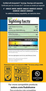 Halo RL4 Series RL4069BLE40AWHR Downlight, 8 W, 120 to 277 V, LED Lamp, Aluminum, Matte White Baffle, Pack of 4