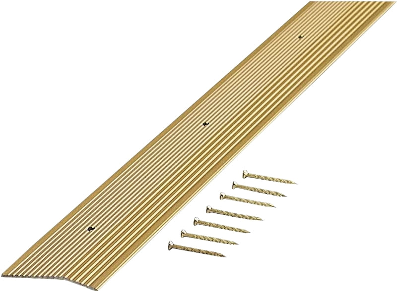 M-D 79244 Carpet Trim, 36 in L, 2 in W, Fluted Surface, Aluminum, Satin Brass