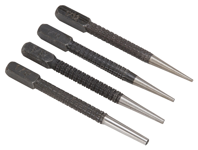 Vulcan JLO-048 Nail Punch Set 4Pc, 4-Piece, Alloy Steel, Blackened, Black