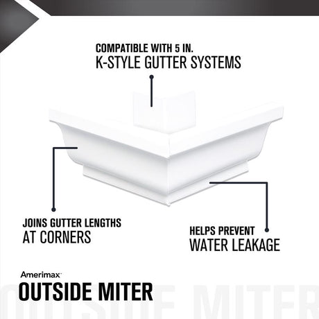 Amerimax 5 in. W X 7.25 in. L White Aluminum K Outside Miter, Pack of 16