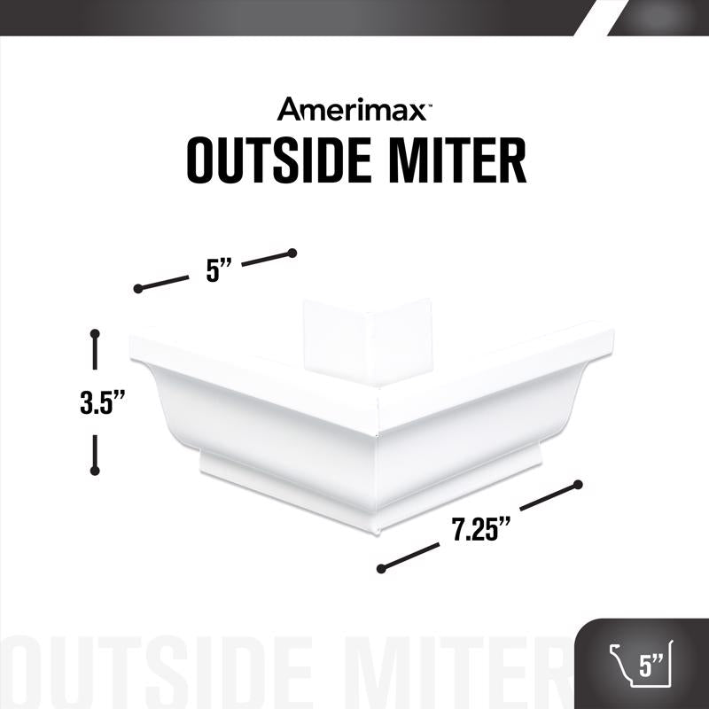 Amerimax 5 in. W X 7.25 in. L White Aluminum K Outside Miter, Pack of 16