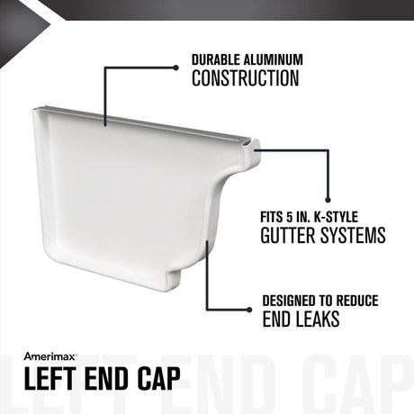 Amerimax 3.5 in. H X 5 in. W X 0.5 in. L White Aluminum K Left End Cap, Pack of 15