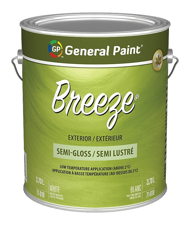 General Paint Breeze 71-010-16 Exterior Paint, Semi-Gloss, White, 1 gal, Pack of 4